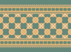 Cross Stitch Embroidery. Ethnic Patterns. Native Style. Traditional Design for texture, textile, fabric, clothing, Knitwear, print. Geometric Pixel Horizontal Seamless Vector. vector