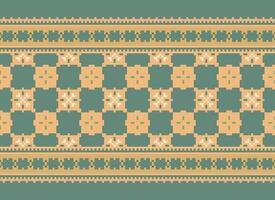 Cross Stitch Embroidery. Ethnic Patterns. Native Style. Traditional Design for texture, textile, fabric, clothing, Knitwear, print. Geometric Pixel Horizontal Seamless Vector. vector