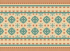 Cross Stitch Embroidery. Ethnic Patterns. Native Style. Traditional Design for texture, textile, fabric, clothing, Knitwear, print. Geometric Pixel Horizontal Seamless Vector. vector