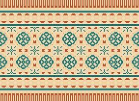 Cross Stitch Embroidery. Ethnic Patterns. Native Style. Traditional Design for texture, textile, fabric, clothing, Knitwear, print. Geometric Pixel Horizontal Seamless Vector. vector