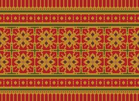 Cross Stitch Embroidery. Ethnic Patterns. Native Style. Traditional Design for texture, textile, fabric, clothing, Knitwear, print. Geometric Pixel Horizontal Seamless Vector. vector