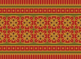 Cross Stitch Embroidery. Ethnic Patterns. Native Style. Traditional Design for texture, textile, fabric, clothing, Knitwear, print. Geometric Pixel Horizontal Seamless Vector. vector