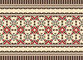 Cross Stitch Embroidery. Ethnic Patterns. Native Style. Traditional Design for texture, textile, fabric, clothing, Knitwear, print. Geometric Pixel Horizontal Seamless Vector. vector