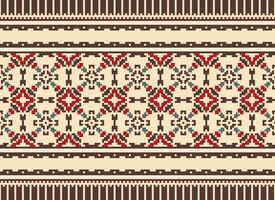 Cross Stitch Embroidery. Ethnic Patterns. Native Style. Traditional Design for texture, textile, fabric, clothing, Knitwear, print. Geometric Pixel Horizontal Seamless Vector. vector