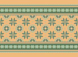 Cross Stitch Embroidery. Ethnic Patterns. Native Style. Traditional Design for texture, textile, fabric, clothing, Knitwear, print. Geometric Pixel Horizontal Seamless Vector. vector