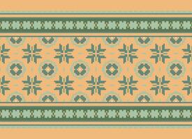 Cross Stitch Embroidery. Ethnic Patterns. Native Style. Traditional Design for texture, textile, fabric, clothing, Knitwear, print. Geometric Pixel Horizontal Seamless Vector. vector