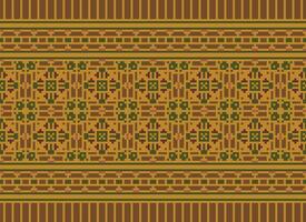 Cross Stitch Embroidery. Ethnic Patterns. Native Style. Traditional Design for texture, textile, fabric, clothing, Knitwear, print. Geometric Pixel Horizontal Seamless Vector. vector