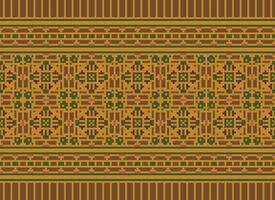 Cross Stitch Embroidery. Ethnic Patterns. Native Style. Traditional Design for texture, textile, fabric, clothing, Knitwear, print. Geometric Pixel Horizontal Seamless Vector. vector