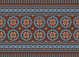 Cross Stitch Border. Embroidery Cross Stitch. Ethnic Patterns. Geometric Ethnic Indian pattern. Native Ethnic pattern.Texture Textile Fabric Clothing Knitwear print. Pixel Horizontal Seamless Vector. vector