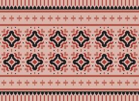 Ethnic Geometric Seamless Fabric Pattern Cross Stitch. Ikat Embroidery Oriental Pixel Pattern Cream Background. Abstract,vector,illustration. Texture,cross Stitch,scarf,decoration,motifs,wallpaper. vector