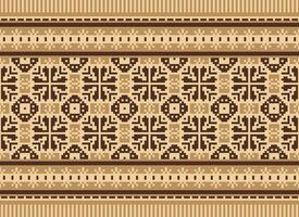 Ethnic Geometric Seamless Fabric Pattern Cross Stitch. Ikat Embroidery Oriental Pixel Pattern Cream Background. Abstract,vector,illustration. Texture,cross Stitch,scarf,decoration,motifs,wallpaper. vector