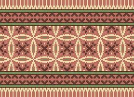 Ethnic Geometric Seamless Fabric Pattern Cross Stitch. Ikat Embroidery Oriental Pixel Pattern Cream Background. Abstract,vector,illustration. Texture,cross Stitch,scarf,decoration,motifs,wallpaper. vector