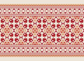 Cross Stitch. Geometric ethnic patterns. Design for Saree, Patola, Sari, Dupatta, Vyshyvanka, rushnyk, dupatta, Clothing, fabric, batik, Knitwear, Embroidery, Ikkat, Pixel pattern. Traditional Design. vector