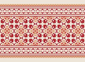 Cross Stitch. Geometric ethnic patterns. Design for Saree, Patola, Sari, Dupatta, Vyshyvanka, rushnyk, dupatta, Clothing, fabric, batik, Knitwear, Embroidery, Ikkat, Pixel pattern. Traditional Design. vector