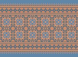 Ethnic Geometric Seamless Fabric Pattern Cross Stitch. Ikat Embroidery Oriental Pixel Pattern Cream Background. Abstract,vector,illustration. Texture,cross Stitch,scarf,decoration,motifs,wallpaper. vector