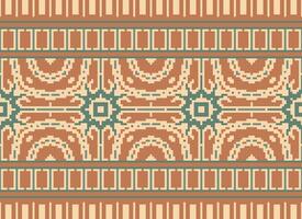 Ethnic Geometric Seamless Fabric Pattern Cross Stitch. Ikat Embroidery Oriental Pixel Pattern Cream Background. Abstract,vector,illustration. Texture,cross Stitch,scarf,decoration,motifs,wallpaper. vector