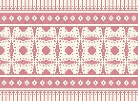 Ethnic Geometric Seamless Fabric Pattern Cross Stitch. Ikat Embroidery Oriental Pixel Pattern Cream Background. Abstract,vector,illustration. Texture,cross Stitch,scarf,decoration,motifs,wallpaper. vector