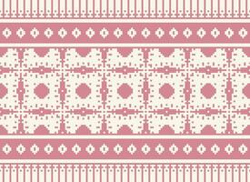 Ethnic Geometric Seamless Fabric Pattern Cross Stitch. Ikat Embroidery Oriental Pixel Pattern Cream Background. Abstract,vector,illustration. Texture,cross Stitch,scarf,decoration,motifs,wallpaper. vector