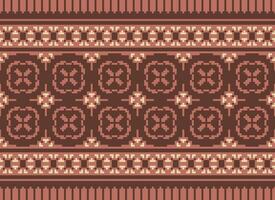 Ethnic Geometric Seamless Fabric Pattern Cross Stitch. Ikat Embroidery Oriental Pixel Pattern Cream Background. Abstract,vector,illustration. Texture,cross Stitch,scarf,decoration,motifs,wallpaper. vector