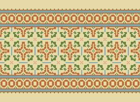 Cross Stitch. Geometric ethnic patterns. Design for Saree, Patola, Sari, Dupatta, Vyshyvanka, rushnyk, dupatta, Clothing, fabric, batik, Knitwear, Embroidery, Ikkat, Pixel pattern. Traditional Design. vector