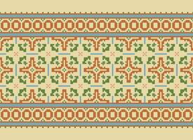 Cross Stitch. Geometric ethnic patterns. Design for Saree, Patola, Sari, Dupatta, Vyshyvanka, rushnyk, dupatta, Clothing, fabric, batik, Knitwear, Embroidery, Ikkat, Pixel pattern. Traditional Design. vector