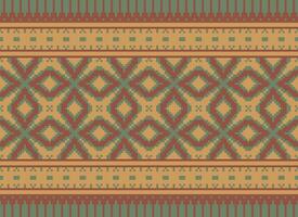 Ethnic Geometric Seamless Fabric Pattern Cross Stitch. Ikat Embroidery Oriental Pixel Pattern Cream Background. Abstract,vector,illustration. Texture,cross Stitch,scarf,decoration,motifs,wallpaper. vector