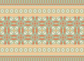 Ethnic Geometric Seamless Fabric Pattern Cross Stitch. Ikat Embroidery Oriental Pixel Pattern Cream Background. Abstract,vector,illustration. Texture,cross Stitch,scarf,decoration,motifs,wallpaper. vector