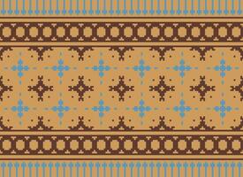 Ethnic Geometric Seamless Fabric Pattern Cross Stitch. Ikat Embroidery Oriental Pixel Pattern Cream Background. Abstract,vector,illustration. Texture,cross Stitch,scarf,decoration,motifs,wallpaper. vector