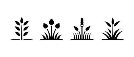 Set silhouette style logo with plant theme, nature icons on white background. vector