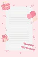 Birthday pink vertical cute note vector