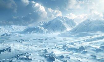 ai generado un Nevado montaña paisaje con nieve cubierto montañas foto