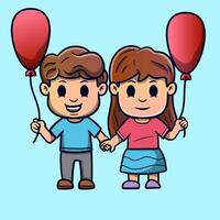 Cute illustration Couple holding love ballon cartoon character icon . funny gift cartoon. Business icon concept. Flat cartoon style vector