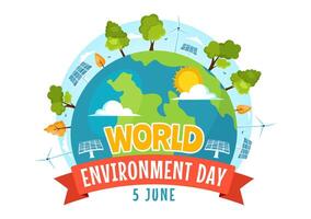 World Environment Day Vector Illustration with Green Tree and Animals in Forest for Save the Planet or Taking Care of the Earth in Flat Background