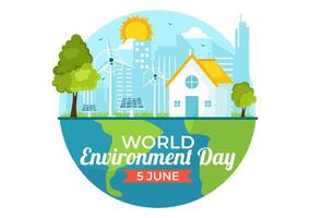 World Environment Day Vector Illustration with Green Tree and Animals in Forest for Save the Planet or Taking Care of the Earth in Flat Background