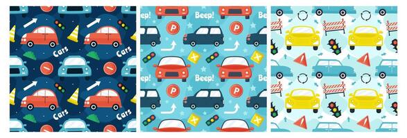 Car Toys Seamless Pattern Design with Boys and Girls Children Toy Equipment in Cartoon Illustration vector