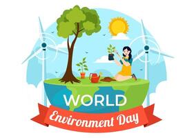 World Environment Day Vector Illustration with Green Tree and Animals in Forest for Save the Planet or Taking Care of the Earth in Flat Background