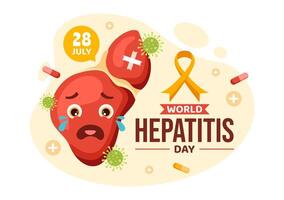 World Hepatitis Day Vector Illustration on 28 July of Patient Diseased Liver, Cancer and Cirrhosis in Healthcare Flat Cartoon Background Design