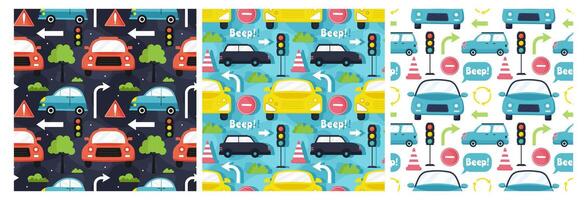 Car Toys Seamless Pattern Design with Boys and Girls Children Toy Equipment in Cartoon Illustration vector