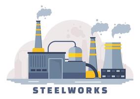 Steelworks Vector Illustration with Resource Mining, Smelting of Metal in Big Foundry and Hot Steel Pouring in Flat Cartoon Background Design