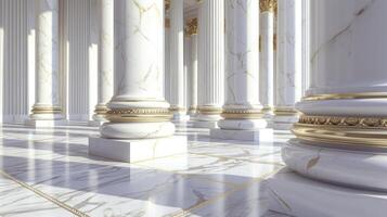 AI generated 3D Rendering White and Gold Marble Columns Adorning the Exterior of the Supreme Court in Washington, D.C. photo