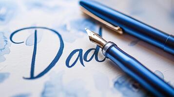 AI generated Elegant Father's Day card with calligraphy and fountain pen, perfect for greeting cards, gift notes, and holiday marketing photo