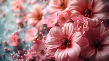 AI generated Soft pink floral background with elegant blossoms for Mother's Day, ideal for cards and decoration photo