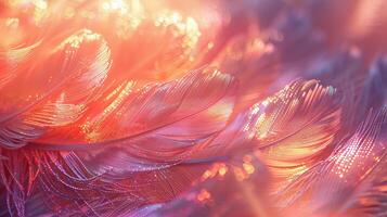 AI generated Vibrant feather texture with sparkling highlights for elegant backgrounds, fashion designs, and creative wallpapers photo