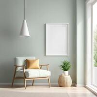 AI generated Mockup plain white frame in interior background, room with light pastel colors, 3d rendering photo