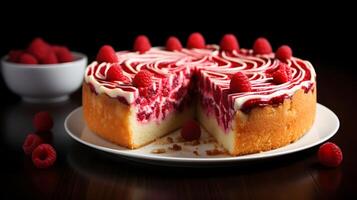 AI generated Almond raspberry ripple cake. AI Generated photo