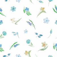 Seamless watercolor pattern with spring flowers. Hand drawn illustration. Vector EPS.