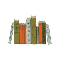 Books isolated on transparent background. Doodle style book spines. Literature for academic studies, home library. Retro colors. Flat style hand drawn vector illustration.