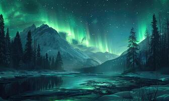 AI generated green aurora borealis photo