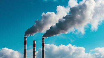 AI generated Smoke from the chimney of an industrial plant pollutes the environment photo