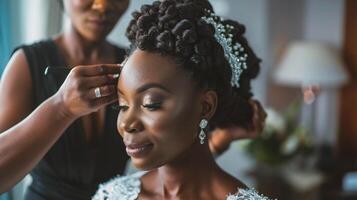 AI generated Portrait of beautiful african american bride getting ready for wedding photo